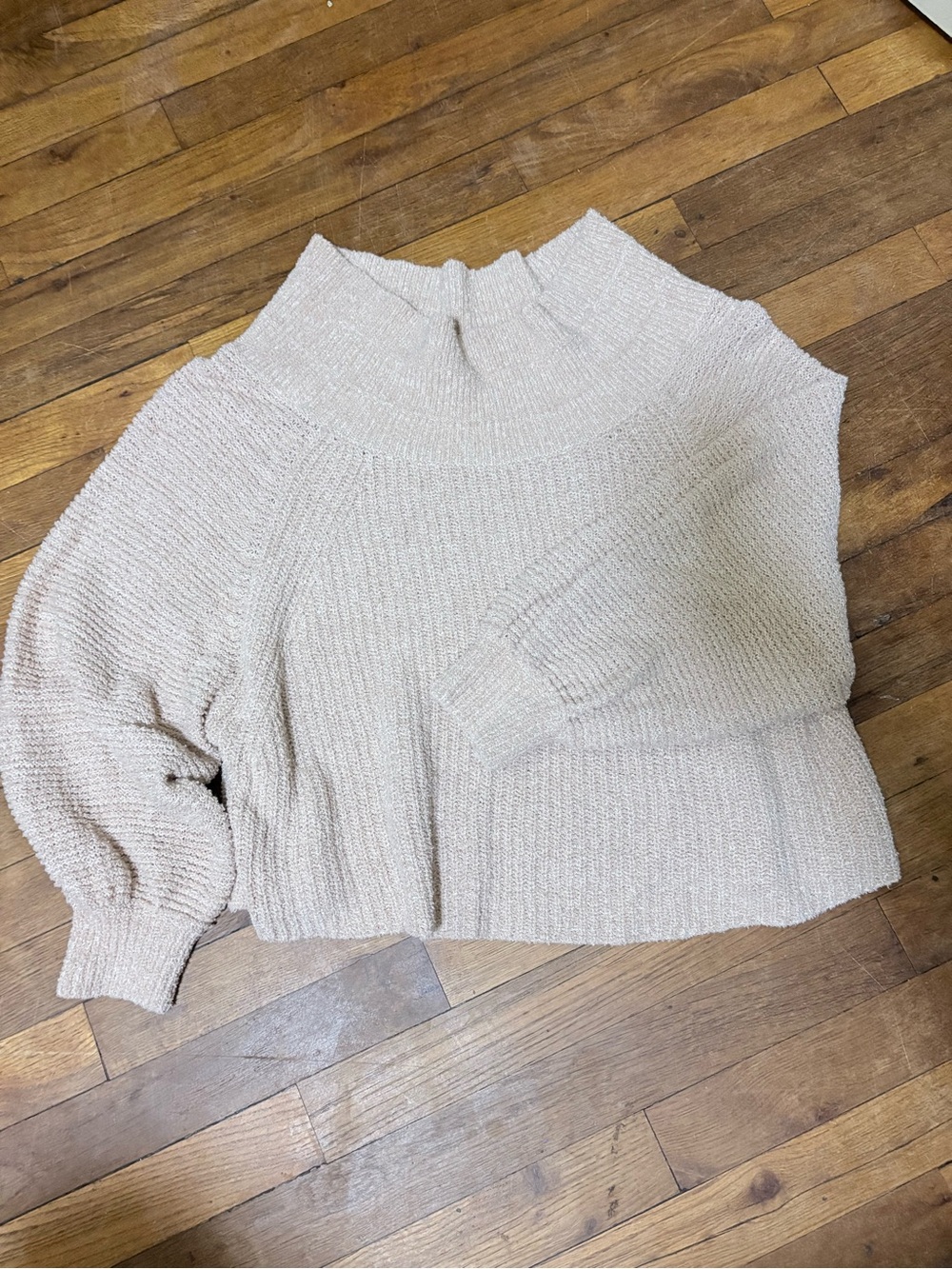 Free People Chunky Ribbed Mock Neck Sweater in Light Cream